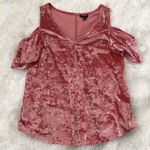 a.n.a Pink Crushed Velvet Cold Shoulder Top